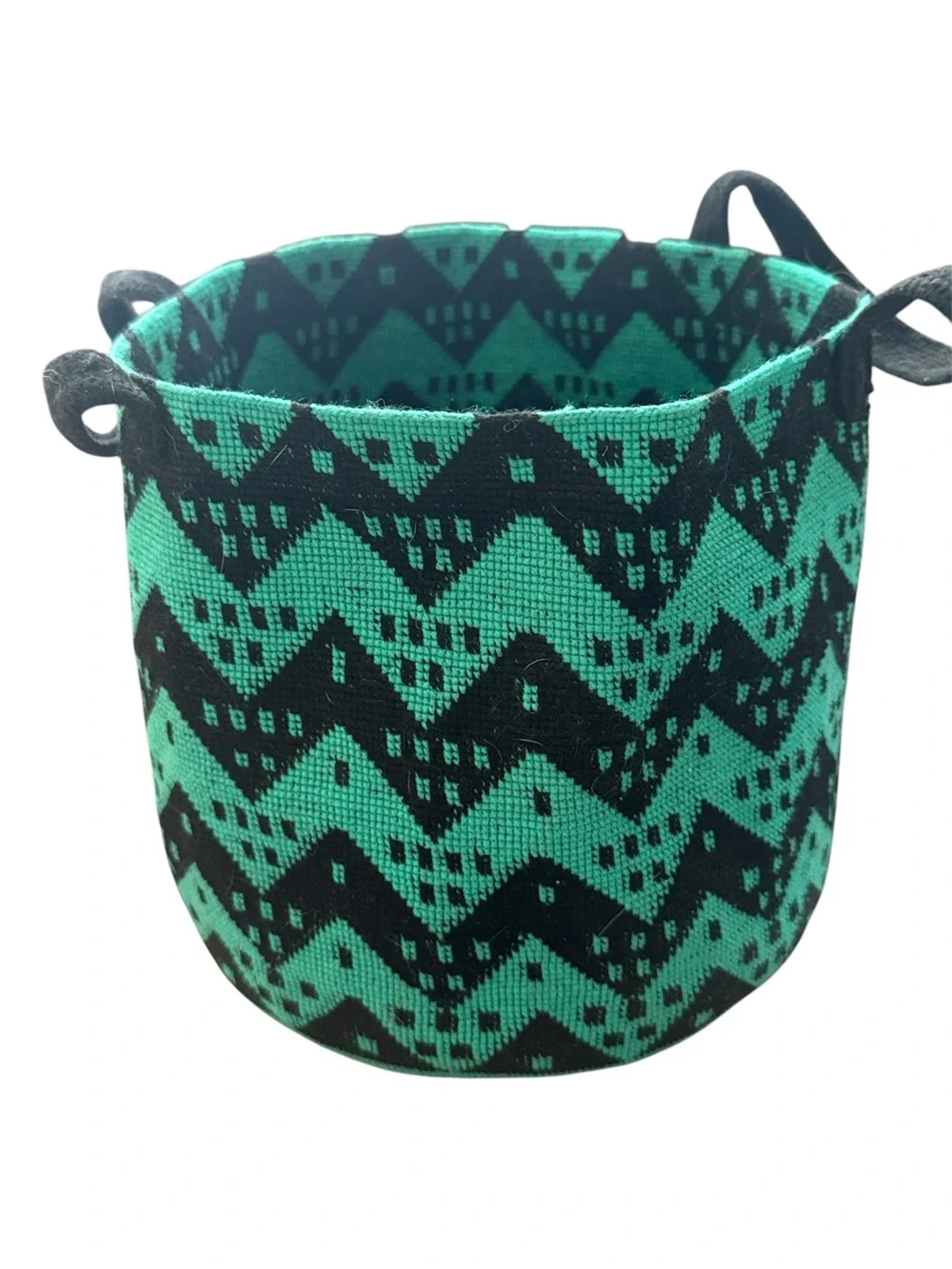 Green & Black Zigzag Knit Storage Basket